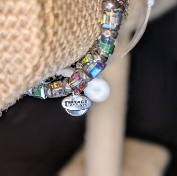 Pair of "Vintage Sixty-Six" Beaded Silver Bangle Bracelets by Alex and Ani - Picture 6 of 9